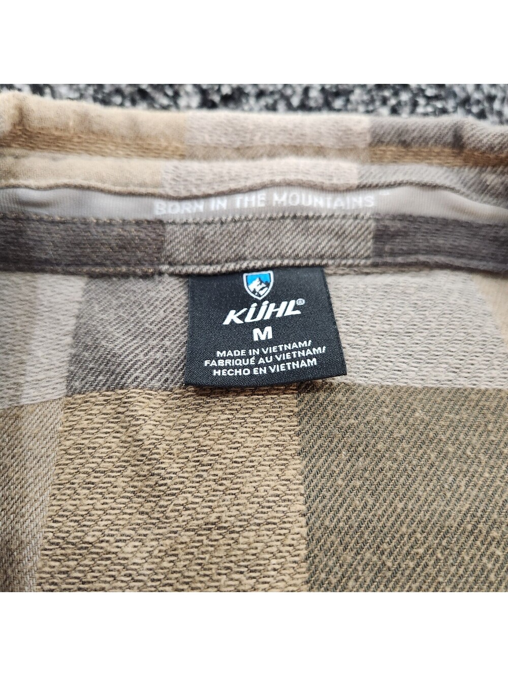 Kuhl Mens Medium M Button Down Flannel Shirt Plaid Check Earth Tone Hiking - Picture 7 of 9